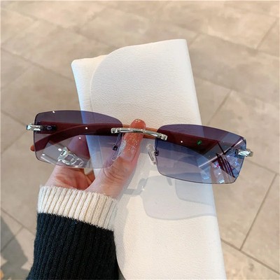 Randlose Sonnenbrille Damen Herren Holz Rahmen Retro Vintage Quadrat