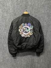 Alpha Industries NASA Apollo Bomber Jacket Black S Mission Patches USA Flag