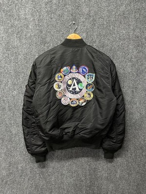 Alpha Industries NASA Apollo Bomber Jacket Black S Mission Patches USA Flag