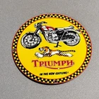 VINTAGE 12” 1957 TRIUMPH CYCLE PORCELAIN SIGN CAR GAS OIL TRUCK MOTORCYCLE