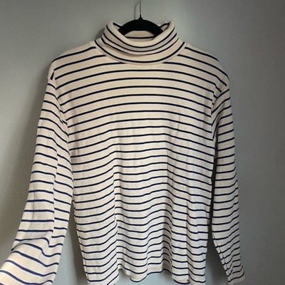 Beams Japan Striped Cotton Cream Turtleneck Sweater Medium Scandi Heritage Luxe