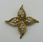 Vintage Gold Tone Faux Pearl Star Cross Brooch Statement Pin