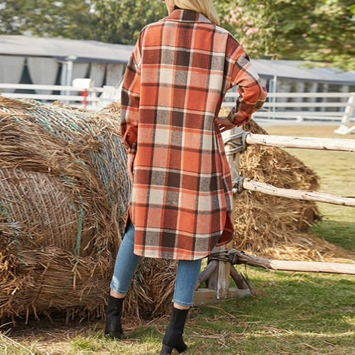 Trench cappotto lungo donna oversize monopetto finta lana a quadri shacket taglia M - Foto 2 di 6