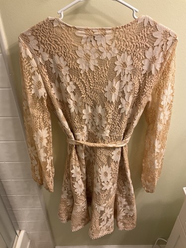 Neu Halfisland kleines Kleid Wickel bestickt Spitze Blumen beige launisch Twee Boho - Bild 10 von 15