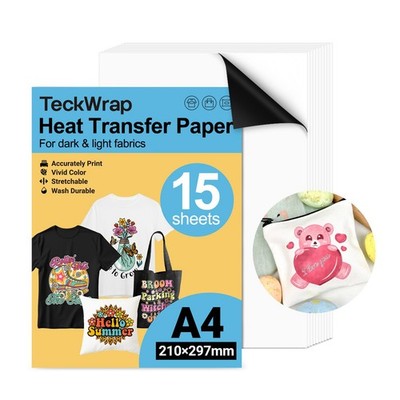 Printable Heat Transfer Paper for T-Shirts 15 Sheets, 8.3'' X 11.7'' Printable ...