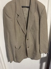 Eddie Bauer 44 Tall Linen Cotton Sport Coat Blazer Tan Houndstooth Made in USA