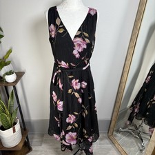 Gabby Skye Womens 10 Black Floral Dress Cottagecore Romantic Chiffon Lurex