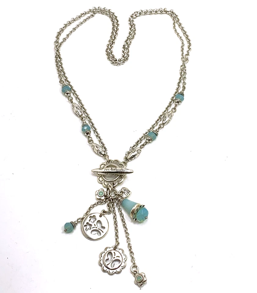 Collar BRIGHTON Dijes Mariposa Alas de Vidrio Aqua Plata Palanca Estilo Retirado Foto 3 de 4