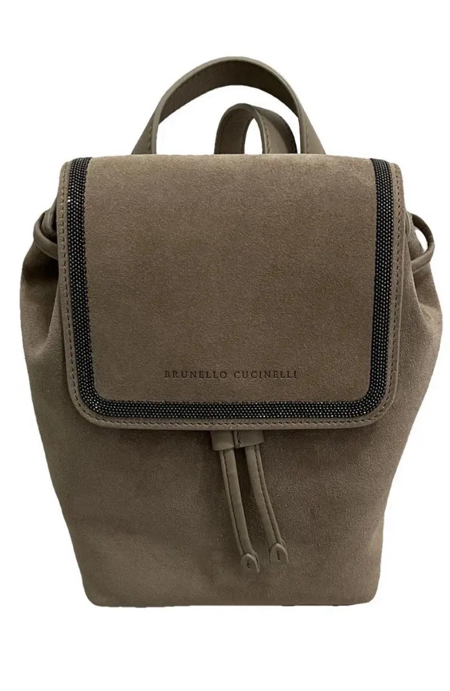 Brunello Cucinelli — Brunello Cucinelli Suede backpack with precious contour(MSRP $7.500