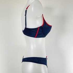 vtg AGENT PROVOCATEUR Blue PINSTRIPE Cardini PinUp Nikita Bra Set Gangster 34C L