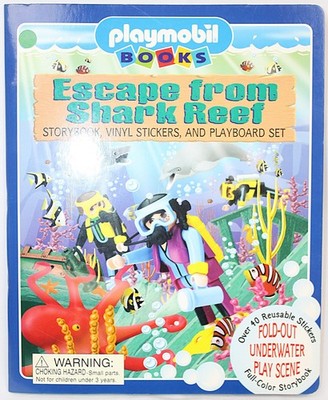 RARE Playmobil Book Escape from Shark Reef Storybook, Stickers, Playboard NOS!