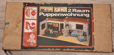 Vero 2Raum-Puppenwohnung Top Zustand DDR Puppenstube Puppenhaus Ovp 70er