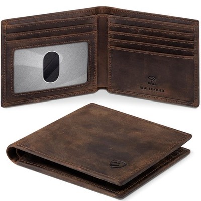 RUNBOX Genuine Leather Bifold Wallet 4.3  L × 3.5  W × 0.5  H, DARK COFFEE