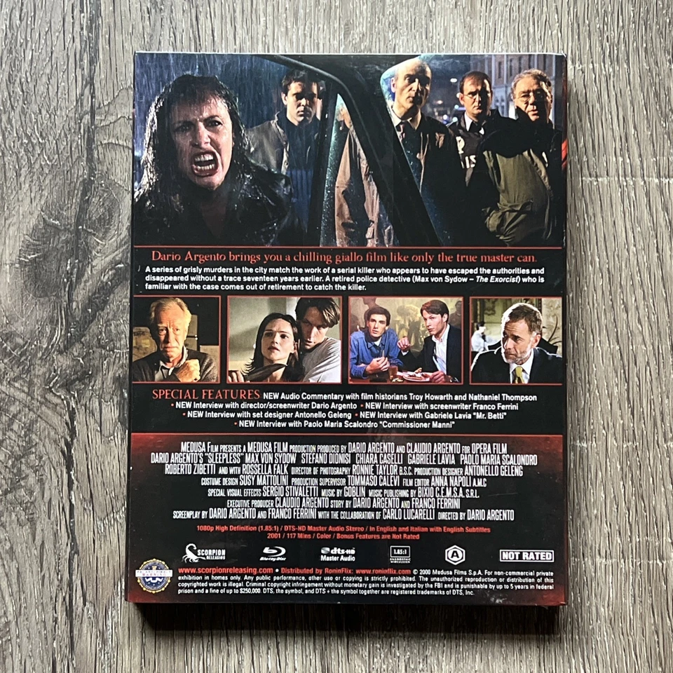 Dario Argento’s Sleepless (Scorpion Releasing Blu-ray)  OPP New Sealed Slipcover - Image 2 of 4