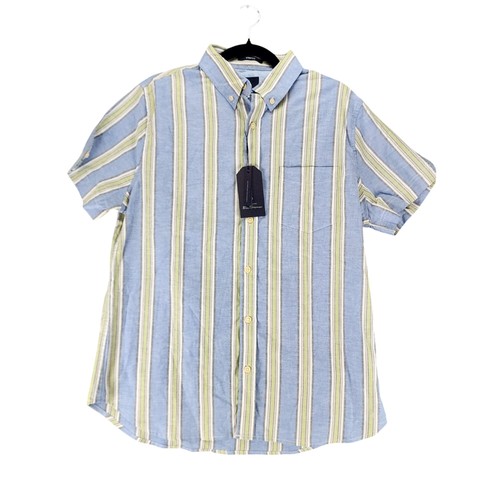 Ben Sherman Shirt Mens Medium Blue Striped Short Sleeve Button Up *NWT*