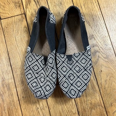 TOMS Classic Alpargata Black White Geometric Diamond Woven Slip On Shoes 9.5