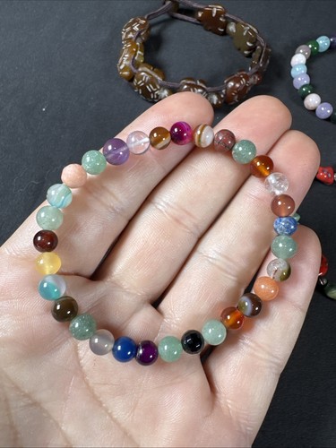 ✨Genuine Gemstone Beaded Stretch Bracelet Lot Of 4 W/ 2 Non Adjustable Carved✨ - Picture 2 of 9