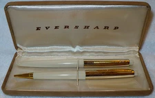 ELEGANT VINTAGE GOLD FILLED & CREAM EVERSHARP PEN & PENCIL WRITING SET IN BOX