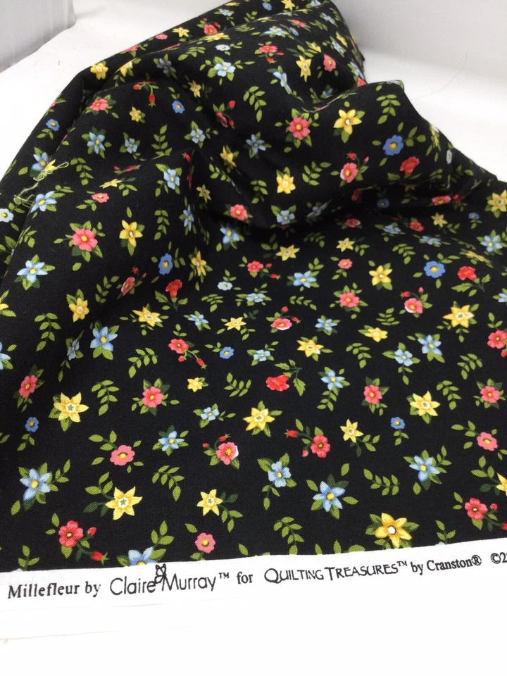 Millefleur Black Floral Calico Fabric Cranston Claire Murray 1 Y Cotton Quilt  - Image 3 of 3