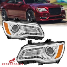 Left & Right LED DRL Chrome Housing Headlights For 2011-2023 Chrysler 300