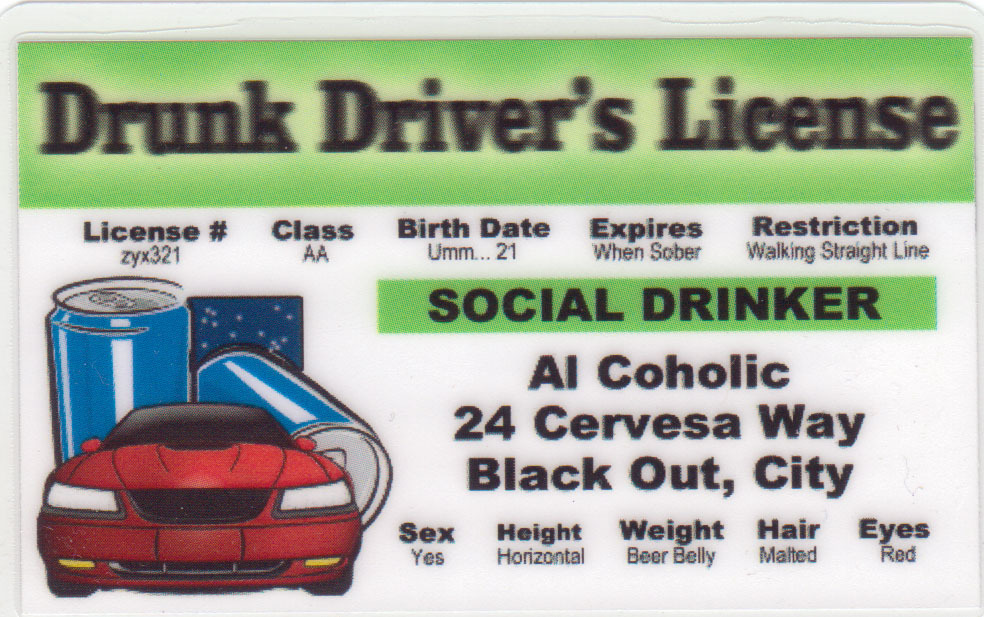 Drunk Driver's License plastic ID card Drivers License UK