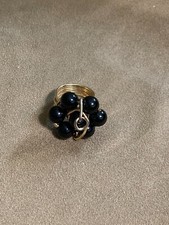 Copper Wrapped Black Beaded Ring Size 6 Handcrafted C1-8