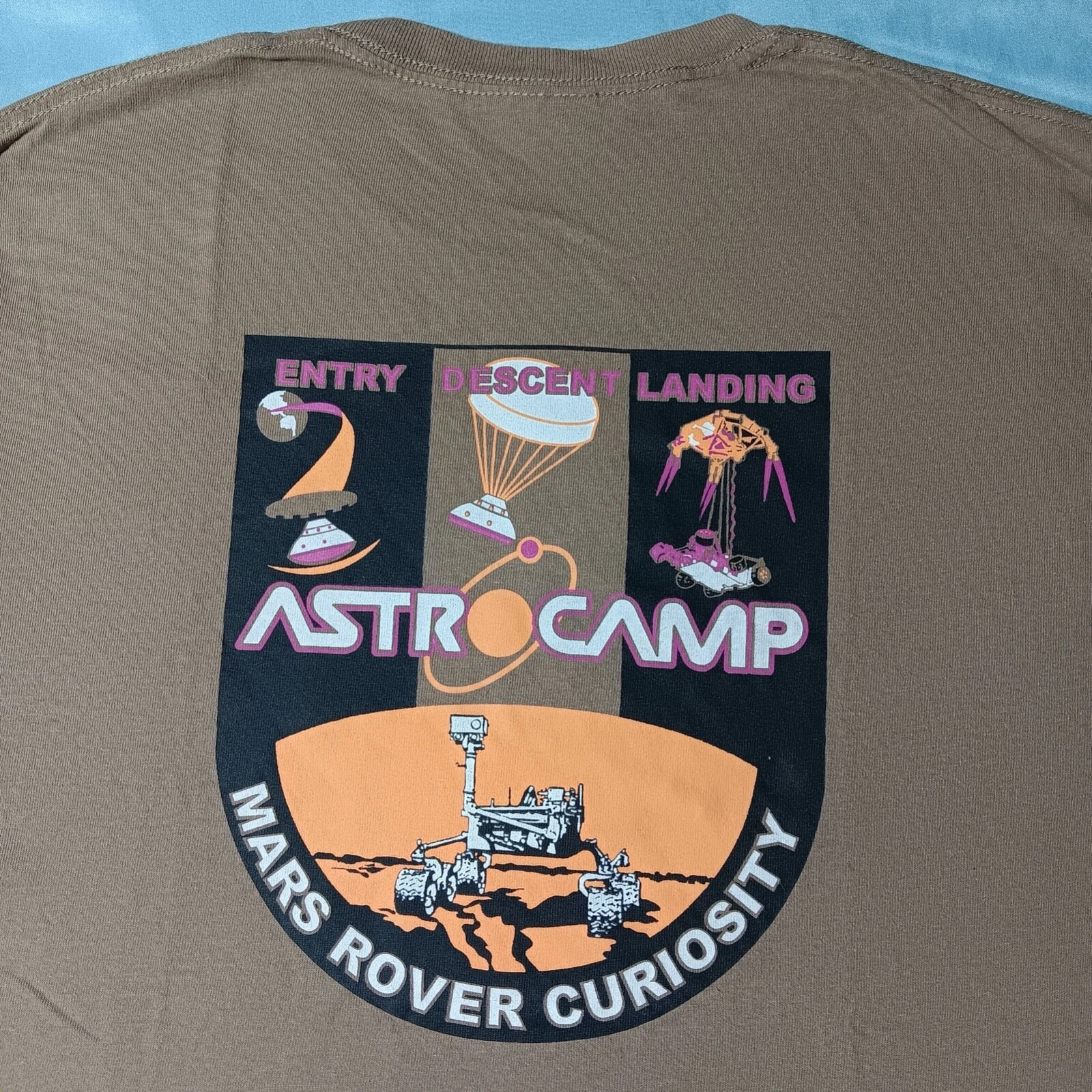 Vintage 2000s Y2K Astro Camp Outer Space Mars Rover Astronaut T-Shirt, Brown M