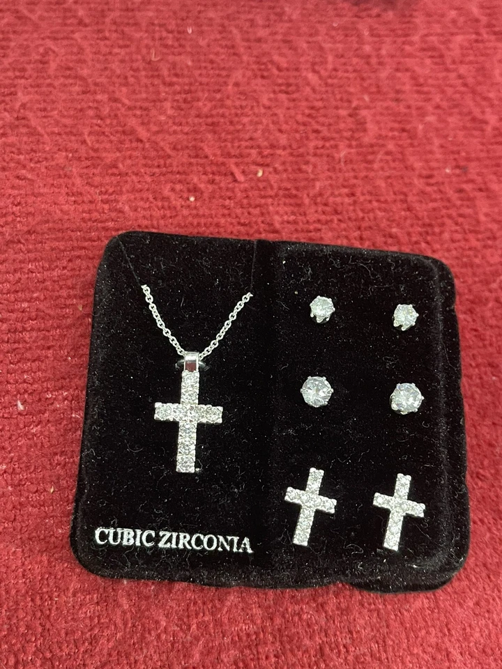 JUEGO DE PENDIENTES COLLAR CRUZ PLATA DANSECRAFT MUJER JOYAS CIRCÓN CÚBICO/Sin caja Foto 3 de 4