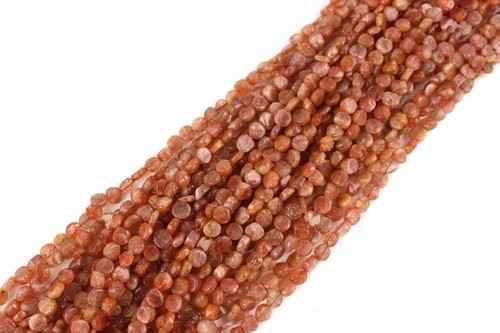 13" Long Strand Natural Sunstone Smooth Coin Shape Beads Size 5-6 MM Jewelry - Picture 2 of 5