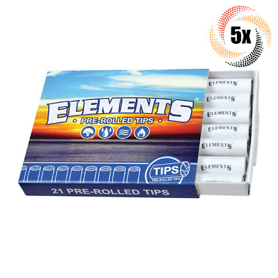 5x Packs Elements Pre Rolled Filter Tips | 21 Tips Per Pack | + 2 Free Tubes!
