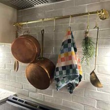 Unlacquered Brass Pot Rail with S hooks, Anti...