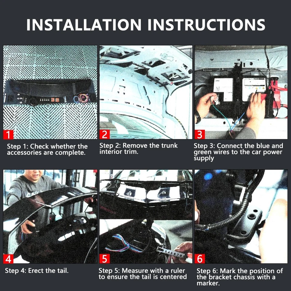 Electric Automatic Adjustable Carbon Fiber Water Transfer Rear Spoiler Wings - Image 4 of 4