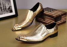 HOT Sale Men Pointed Toe Leather Metal Wedding Dress Formal Slip On Party Shoes