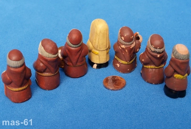 7 FIGUREN MÖNCHE + NONNE STEINZEUG FIGUR MINIATUR PUPPENHAUS SETZKASTEN VINTAGE - Bild 2 von 2