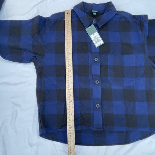 Wild Fable Women's Long Sleeve Cropped Plaid Button Down Navy/Black Size X-Small - Picture 6 of 10