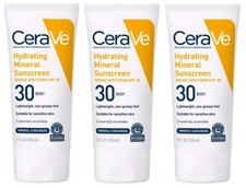 CeraVe 100 Mineral Sunscreen SPF 30 Body Sunscreen Zinc Oxide Ceramides Lot