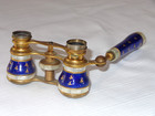 Antique French Blue Enameled Mop Folding Handled Opera Glasses for Repair