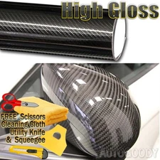 108" x 60" HIGH GLOSS 5D Black Carbon Fiber Vinyl Wrap Bubble Free 9ft x 5ft 6D