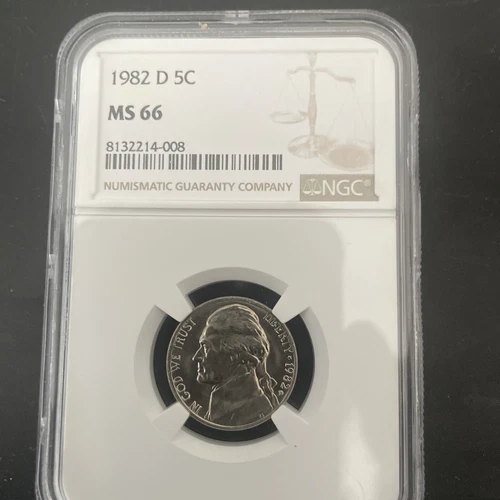 1982 D JEFFERSON NICKEL NGC MS66