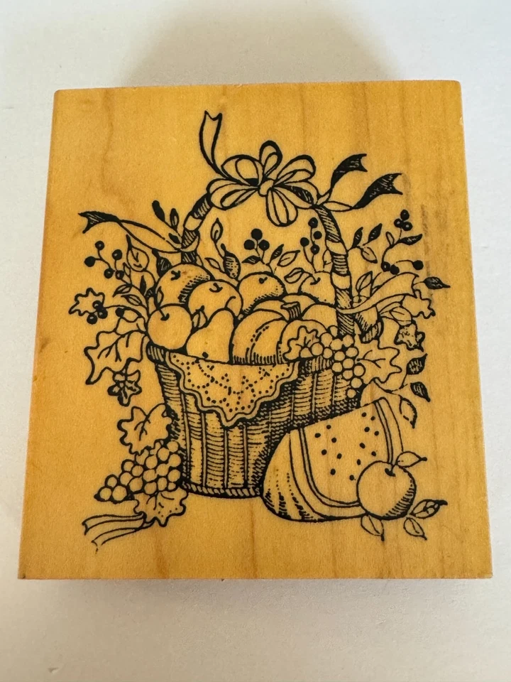 Sello de goma Delafield cesta de frutas grande sandía manzanas pera calabaza manantial Foto 2 de 4