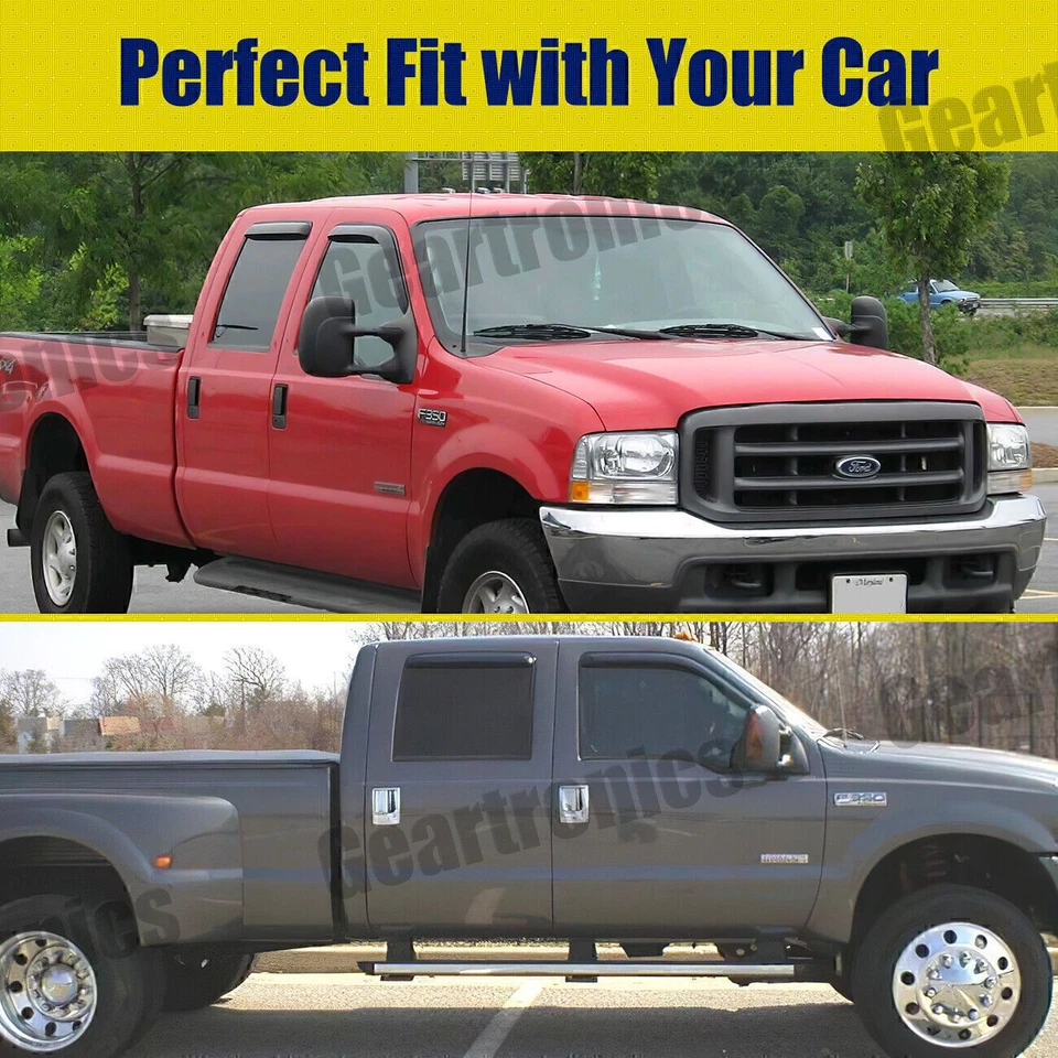 For Ford F-250 F-750 Super-Duty Crew Cab 99-16 Window Visor Vent Wind Rain Guard - Image 3 of 4