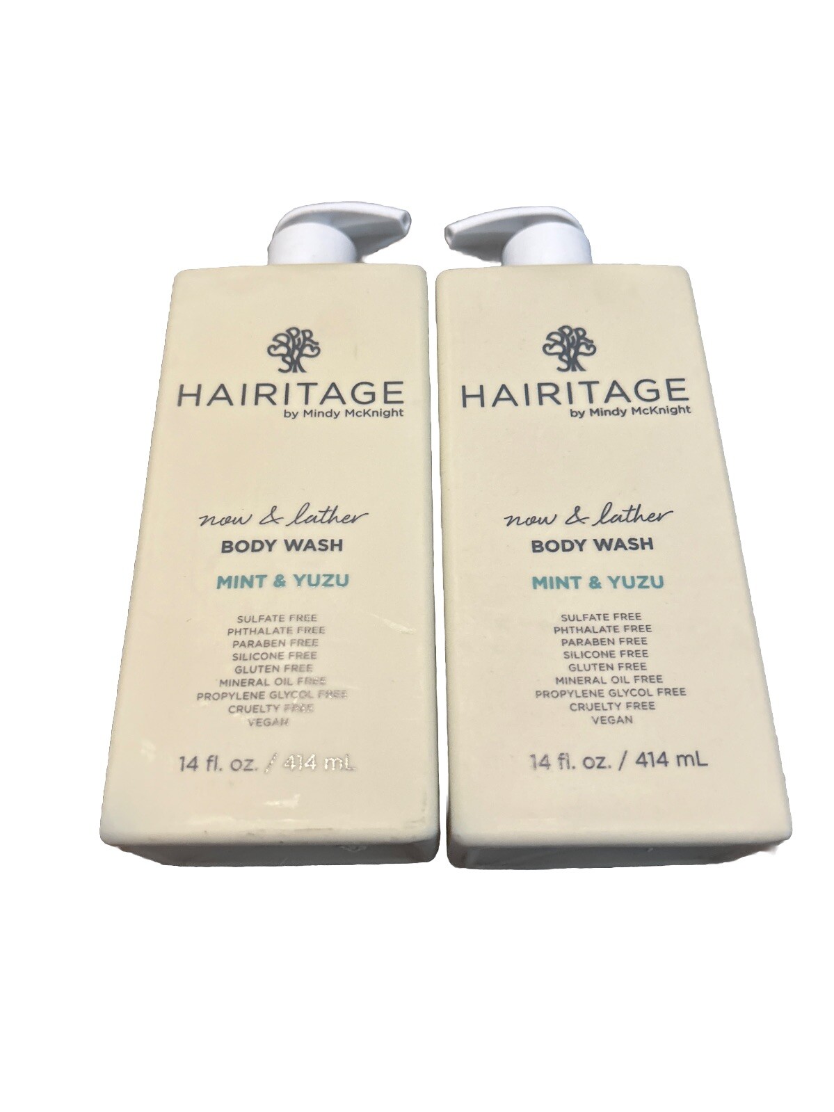 HAIRITAGE  By Mindy McKnight Now & Lather Body Wash Mint & Yuzu 14oz 2pk