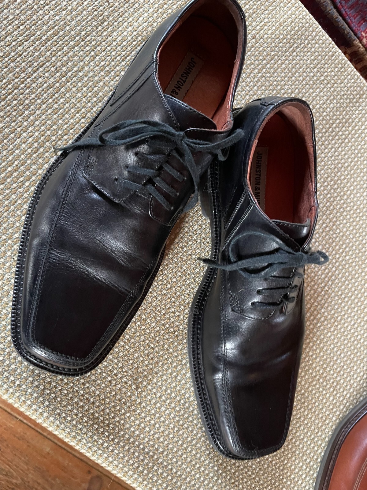 SAOLA BELLE SCARPE CON CRAVATTA JOHNSTON & MURPHY DA UOMO USATE IN PELLE NERA TAGLIA 10 M