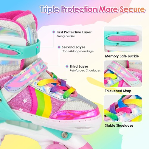 Roller Skates for Girls, 4 Sizes Adjustable Roller Skates for Kids Girls Boys Ou - Picture 3 of 7