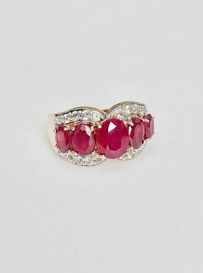 8ct Vintage Rubies and White Sapphires in Rose Gold Vermeil Cocktail Ring Sz 10 - Image 2 of 4