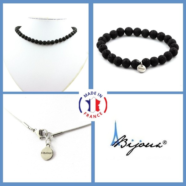 ParüRe Schmuck Armband Halskette Perlen Lava 8 Mm. Kette Stahl GrößE Personn-image