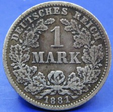 GERMANY SILVER 1 MARK 1881 D  / SNIFF'S  ANCIENT COINS T-8