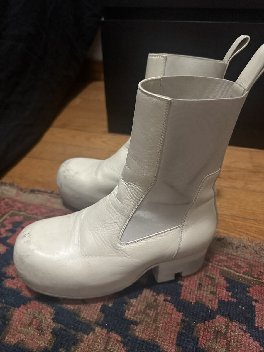 RICK OWENS Beatle Ballast White Leather Ankle Calf Boot 38/8 RICK OWENS Beatle Ballast White Leather Ankle Calf Boot 38/8