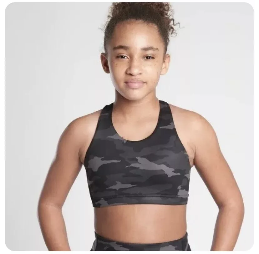 NWT Athleta Girl Speed Racer Sports Bra Size Small 7 Girls Camo Black Gray