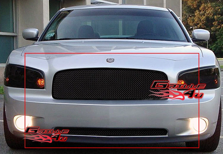 For 2005-2010 Dodge Charger Stainless Steel Black Mesh Grille Grill Insert Combo - Image 2 of 2
